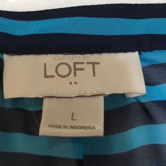 LOFT Teal & Navy Striped Half Button Sheer Blouse - Picture 6 of 6